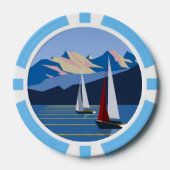 Zeilboten en bergen poker chips (Voorkant)