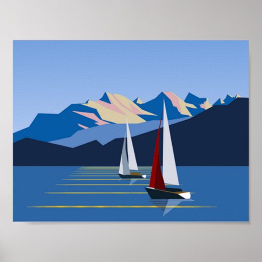 Zeilboten en bergen poster (Voorkant)