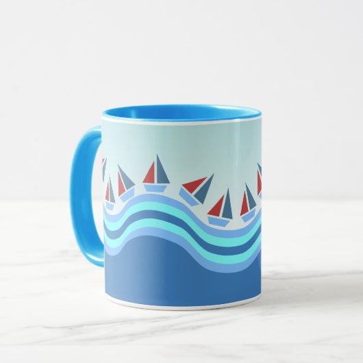 Zeilboten en -golven mok (Voorkant links)