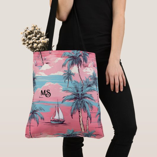 Zeilboten en palmbomen tote bag (Dichtbij)