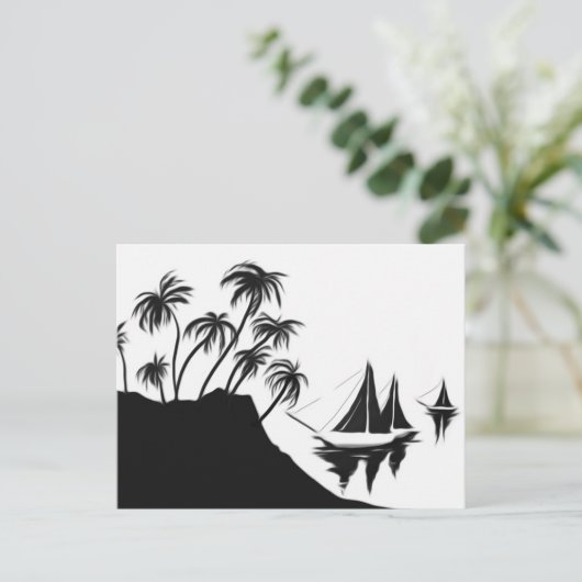 Zeilboten en palmen briefkaart (Staand voorkant)