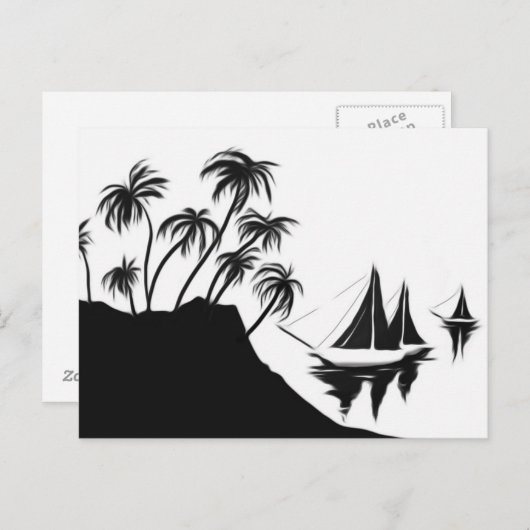 Zeilboten en palmen briefkaart (Voorkant / Achterkant)