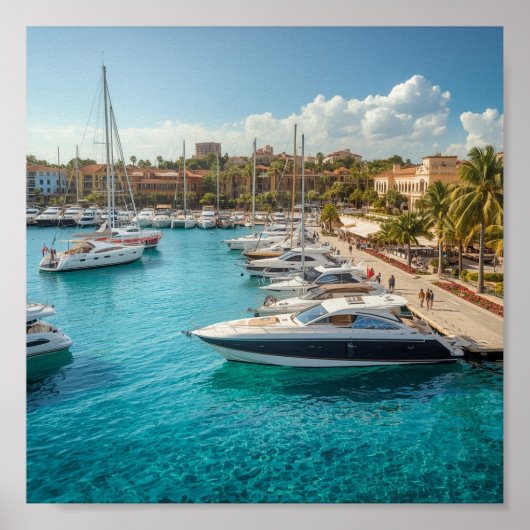 Zeilboten en speedboot bij Yacht Haven Poster (Voorkant)
