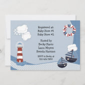 Zeilboten en vuurtoren, Baby shower Kaart (Achterkant)