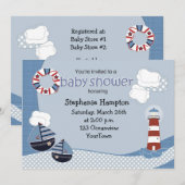 Zeilboten en vuurtoren, Baby shower Kaart (Voorkant / Achterkant)