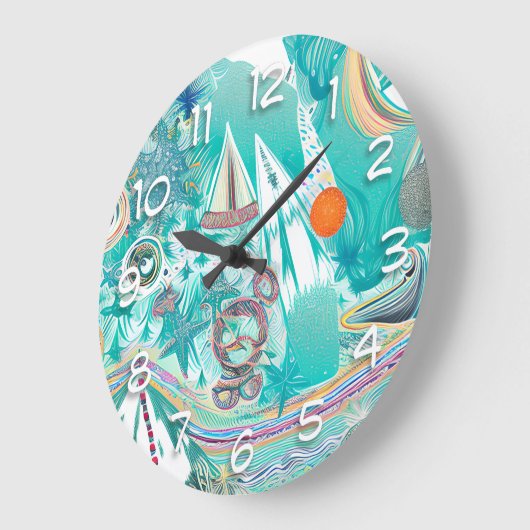 Zeilboten en Zee Creatures Abstracte Beachy Art Grote Klok (Hoek)