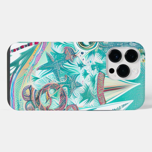 Zeilboten en Zee Creatures Abstracte Beachy Art iPhone Hoesje (Achterkant horizontaal)