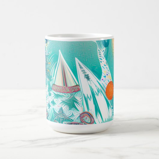 Zeilboten en Zee Creatures Abstracte Beachy Art Koffiemok (Center)
