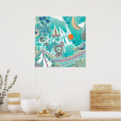 Zeilboten en Zee Creatures Abstracte Beachy Art Poster (Keuken)