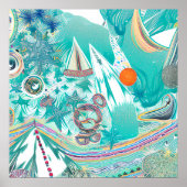 Zeilboten en Zee Creatures Abstracte Beachy Art Poster (Voorkant)