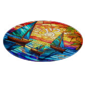 Zeilboten en zonsondergangen gebrandschilderde gla snijplank (Hoek)