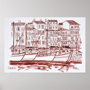 Zeilboten gesleept in de haven   Cassis, Frankrijk Poster