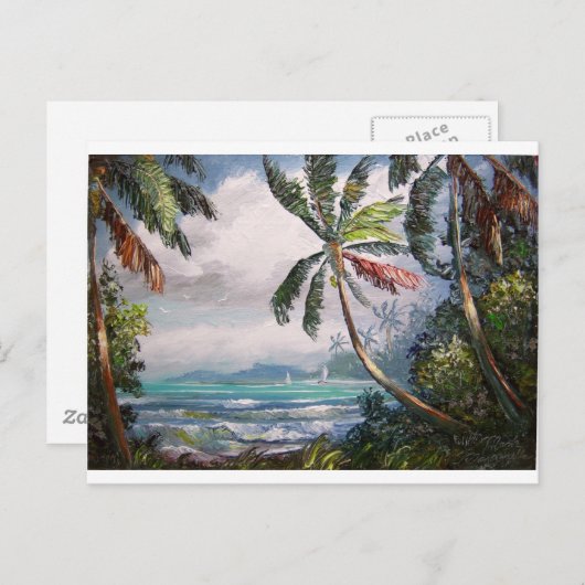 Zeilboten in de baai briefkaart (Voorkant / Achterkant)