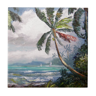 Zeilboten in de baai tegeltje