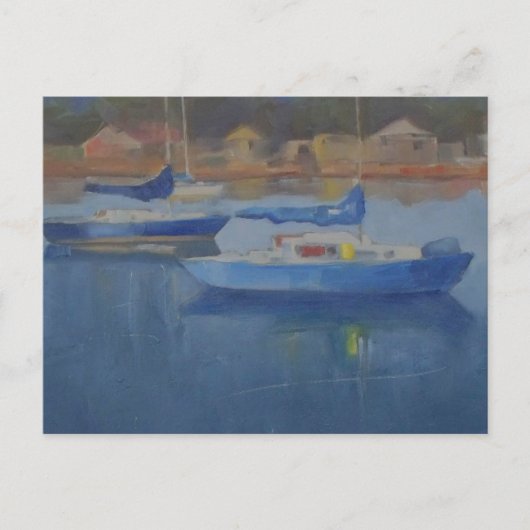 Zeilboten in de blauwe haven briefkaart (Voorkant)