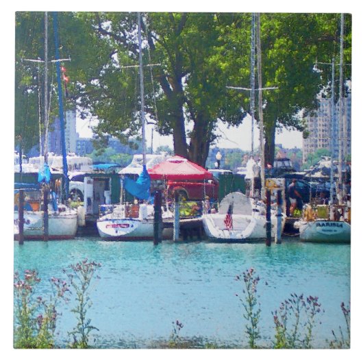 Zeilboten in de haven tegeltje (Voorkant)