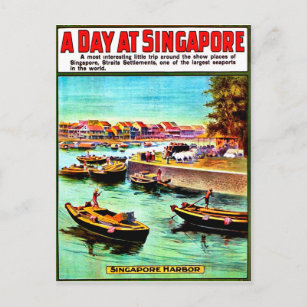 Zeilboten in de haven van Singapore, oldtimers Briefkaart