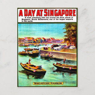 Zeilboten in de haven van Singapore, vintage reis Briefkaart