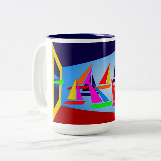 Zeilboten in de ruimte tweekleurige koffiemok (Voorkant links)