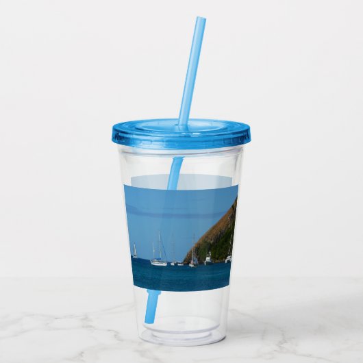 Zeilboten in de witte en blauwe zee acryl drinkbeker (Achterkant)