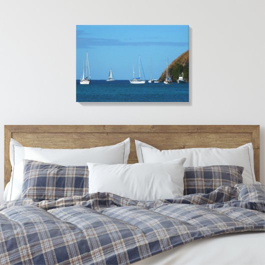 Zeilboten in de witte en blauwe zee canvas afdruk (Insitu (Slaapkamer))