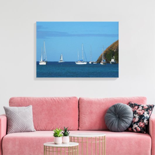 Zeilboten in de witte en blauwe zee canvas afdruk (Insitu (Woonkamer))