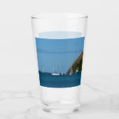 Zeilboten in de witte en blauwe zee glas (Achterkant)