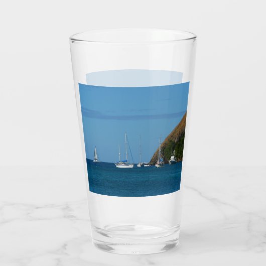 Zeilboten in de witte en blauwe zee glas (Achterkant)