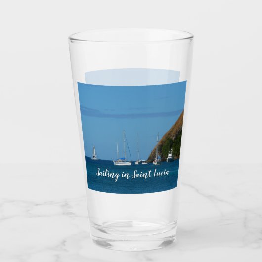 Zeilboten in de witte en blauwe zee glas (Voorkant)