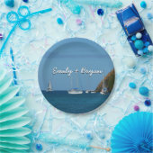 Zeilboten in de witte en blauwe zee papieren bordje (Feest)