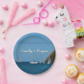 Zeilboten in de witte en blauwe zee papieren bordje (Feest)