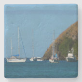 Zeilboten in de witte en blauwe zee stenen onderzetter (Voorkant)