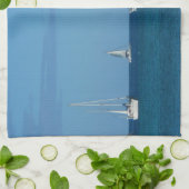 Zeilboten in de witte en blauwe zee theedoek (Gevouwen)