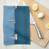 Zeilboten in de witte en blauwe zee theedoek (Quarter Fold)