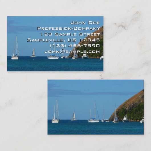 Zeilboten in de witte en blauwe zee visitekaartje (Voorkant / Achterkant)