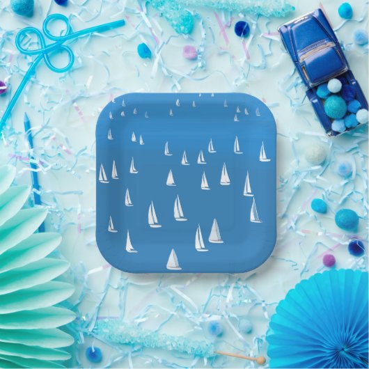 Zeilboten in diep blauw Zee - Regatta Sailships Papieren Bordje (Feest)