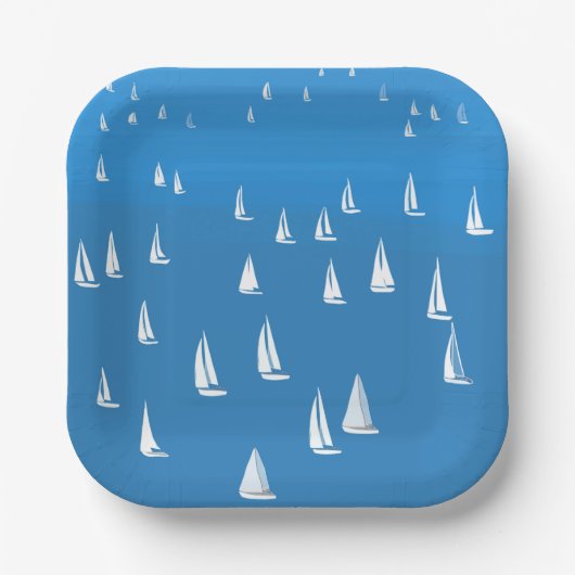 Zeilboten in diep blauw Zee - Regatta Sailships Papieren Bordje (Voorkant)