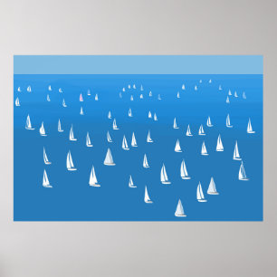 Zeilboten in diep blauw Zee - Regatta Sailships Poster