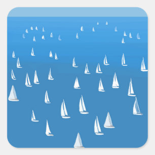 Zeilboten in diep blauw Zee - Regatta Sailships Vierkante Sticker
