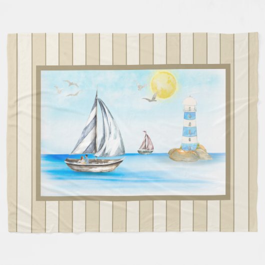 Zeilboten in een blauw-oceaanvliegtuig fleece deken (Voorkant (Horizontaal))