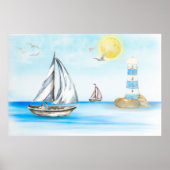 Zeilboten in een blauwe oceaan poster (Voorkant)