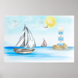 Zeilboten in een Blauwe Oceaan Poster