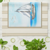 Zeilboten in een Blue Ocean Kitchen Towel Theedoek (Gevouwen)
