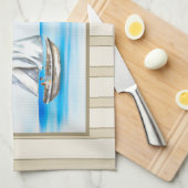 Zeilboten in een Blue Ocean Kitchen Towel Theedoek (Quarter Fold)