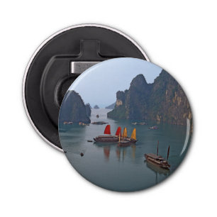 Zeilboten in Ha Long Bay - Vietnam, Azië Button Flesopener
