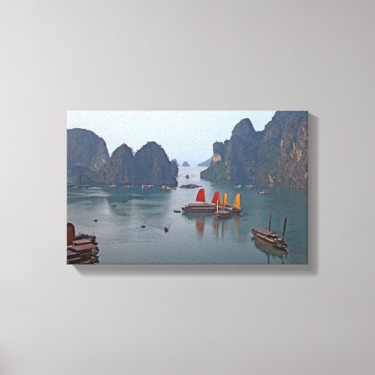 Zeilboten in Ha Long Bay - Vietnam, Azië Canvas Afdruk (Voorkant)
