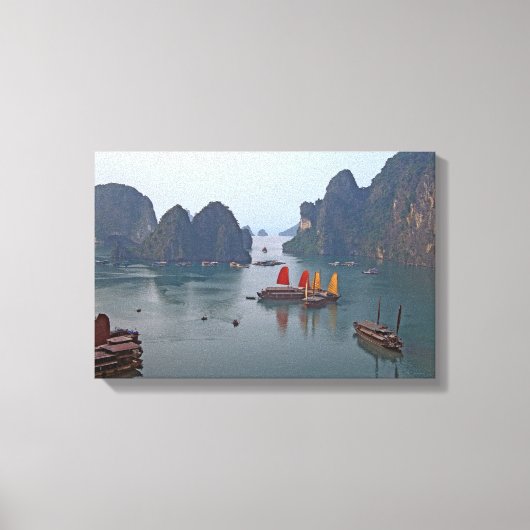 Zeilboten in Ha Long Bay - Vietnam, Azië Canvas Afdruk (Voorkant)