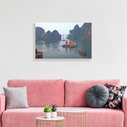 Zeilboten in Ha Long Bay - Vietnam, Azië Canvas Afdruk (Insitu (Woonkamer))