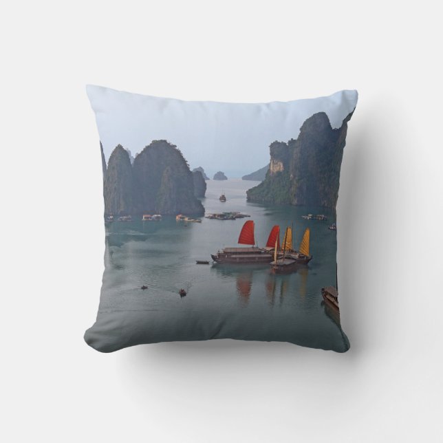 Zeilboten in Ha Long Bay - Vietnam, Azië Kussen (Voorkant)