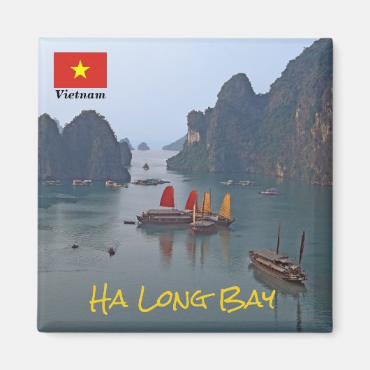 Zeilboten in Ha Long Bay - Vietnam, Azië Magneet (Voorkant)